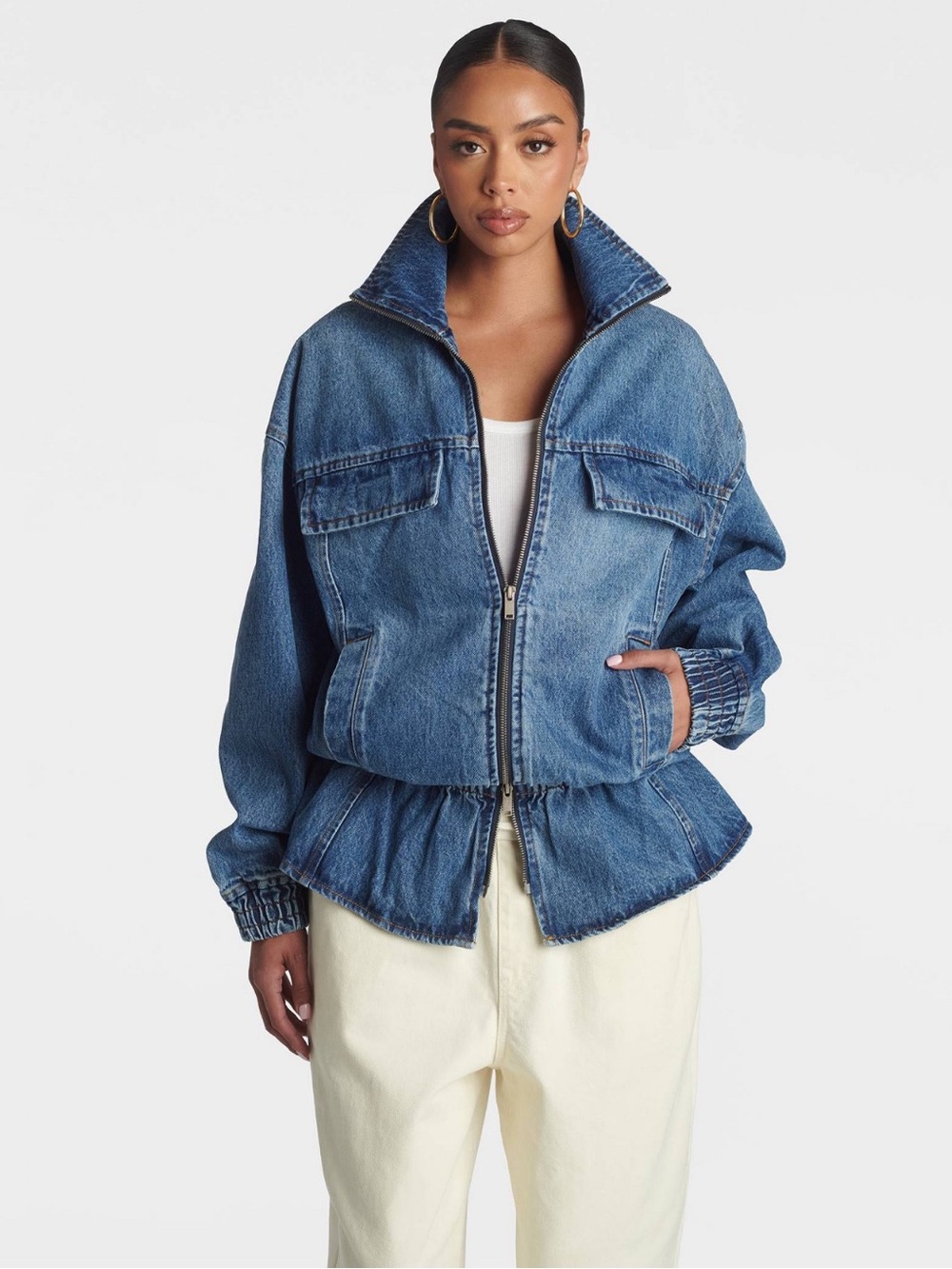 NWT KBB by KAHLANA Women's 'The Peplum Denim Jacket' - Dark Wash- M